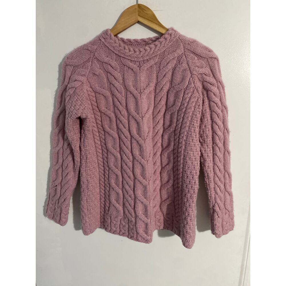 Aran Woollen Mills cable knit sweater women’s size L pink merino wool Ireland